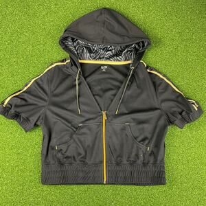 C9 Champion Black Short Sleeve Full Zip Cropped Track Jacket Hoodie Sz XL